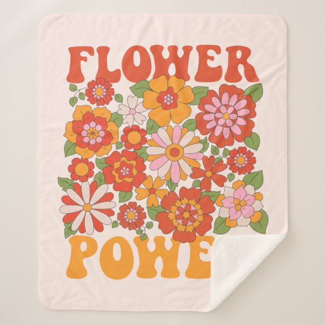 Groovy Flower Power Graphic Sherpa Blanket (Front)