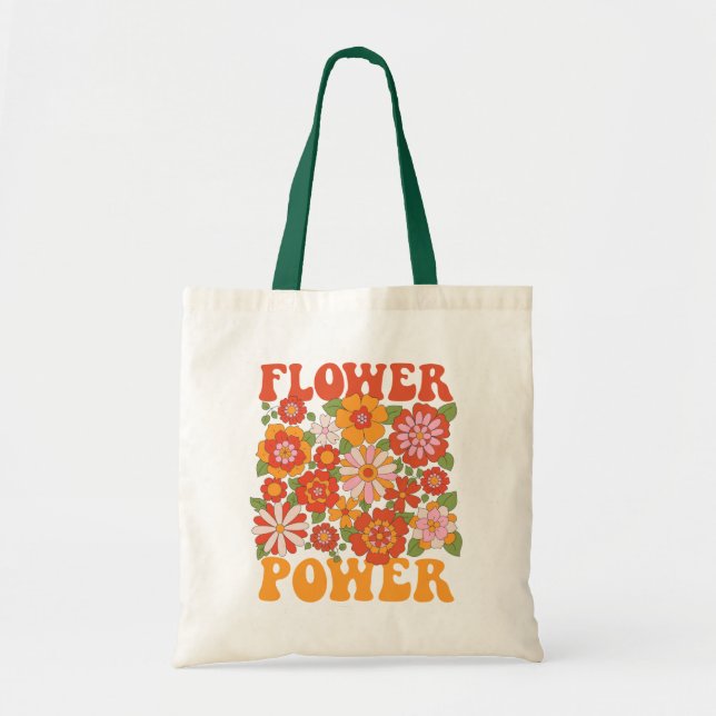 Groovy Flower Power Graphic Tote Bag (Front)