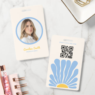 Groovy flower retro boho business ID badge