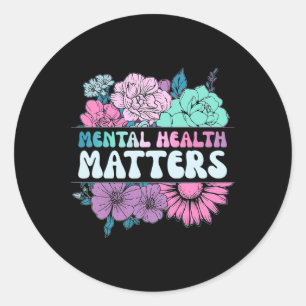 Groovy Flower Retro Mental Health Matters Awarenes Classic Round Sticker