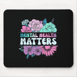 Groovy Flower Retro Mental Health Matters Awarenes Mouse Mat