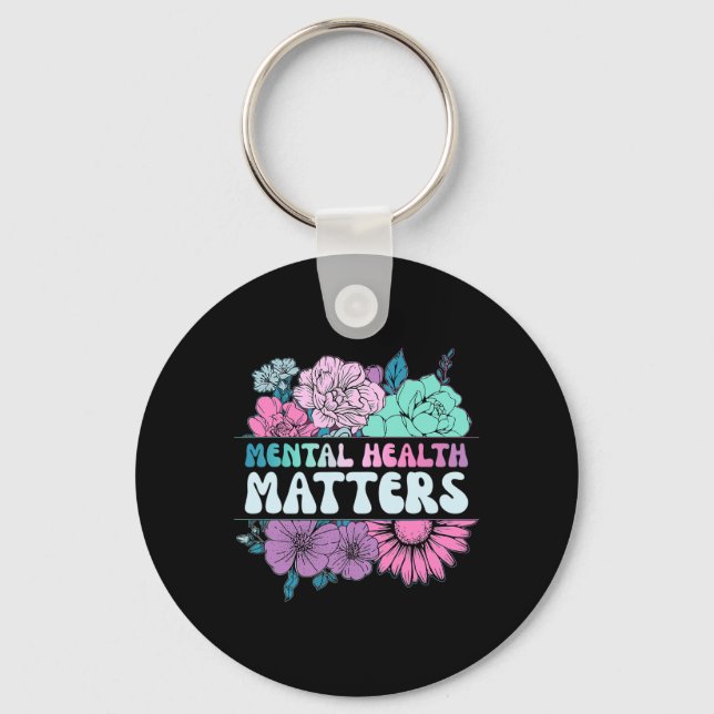 Groovy Flower Retro Mental Health Problems Awarene Key Ring (Front)