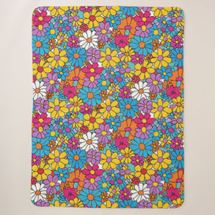 Groovy Flowers Doodle Sherpa Blanket