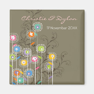 Groovy Flowers Garden Whimsical Chic Save The Date Magnet