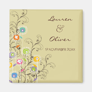 Groovy Flowers Garden Whimsical Chic Save The Date Magnet