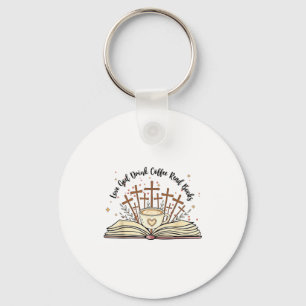 Groovy Flowers Love God Drink Coffee Read Books Ch Key Ring
