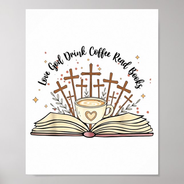 Groovy Flowers Love God Drink Coffee Read Books Ch Poster (Front)