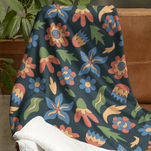 Groovy Flowers Retro Pattern Sherpa Blanket