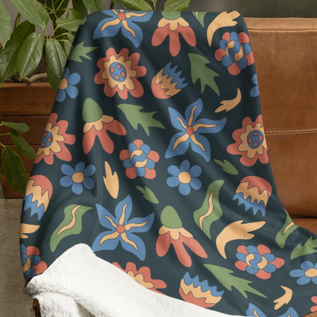 Groovy Flowers Retro Pattern Sherpa Blanket (Groovy Flowers Retro Pattern Sherpa Blanket)