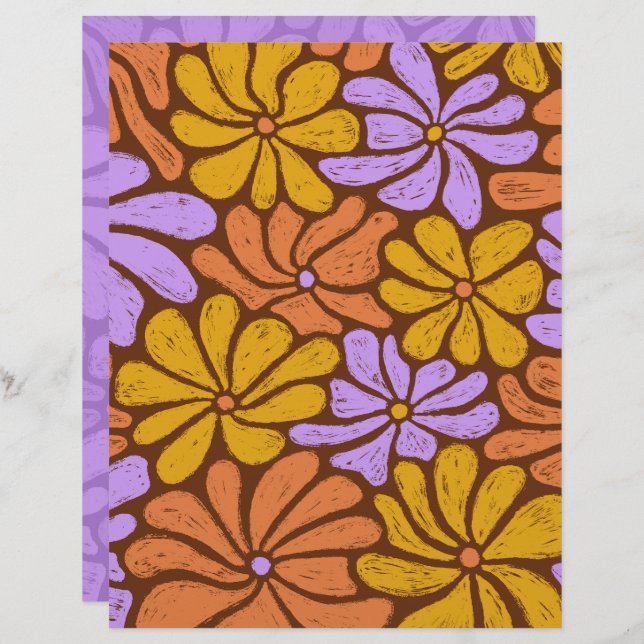 Groovy Flowers Scrapbook Paper (Front/Back)