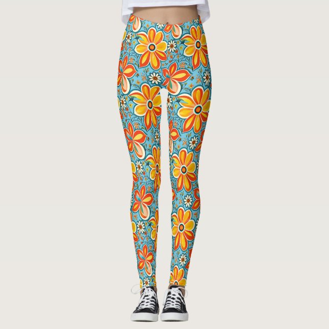 Groovy Flowers with Vintage Vibes Leggings (Front)