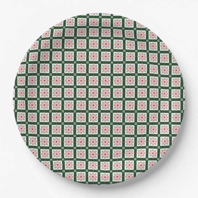 Groovy Folksy Bohemian Eclectic Christmas Pattern Paper Plate (Front)