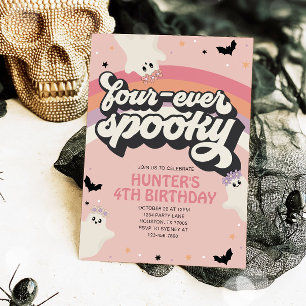 Groovy Fourever Spooky Girl 4th Birthday Halloween Invitation