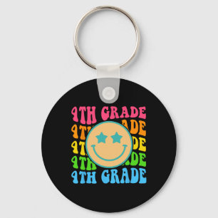 Groovy Fourth Grade Vibes Face Retro Teachers Back Key Ring