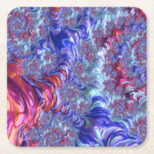 Groovy Fractal Square Paper Coaster