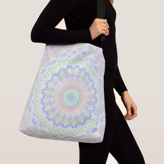 Groovy Funky Boho Hippie Rainbow Abstract Mandala Crossbody Bag (Close Up)