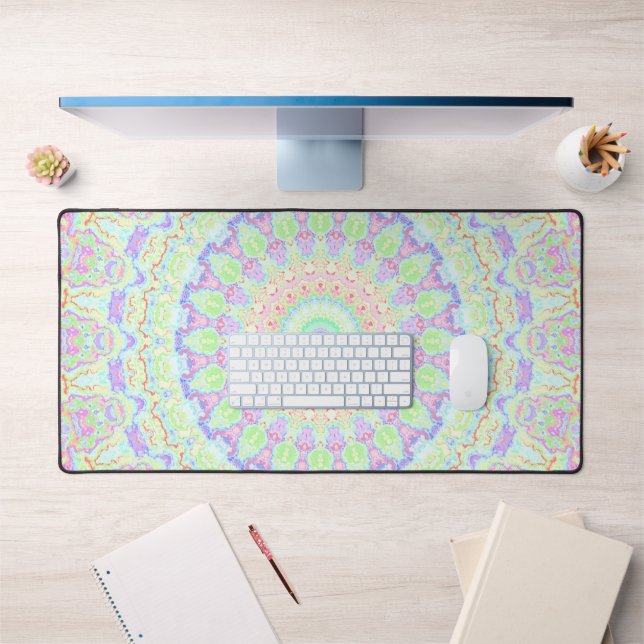 Groovy Funky Boho Hippie Rainbow Abstract Mandala Desk Mat (Office 1)