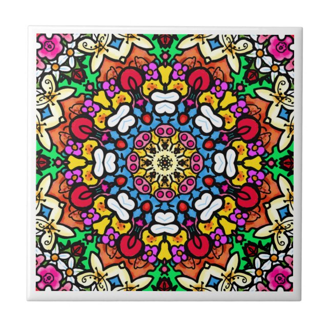 Groovy Funky Flower Power  Tile (Front)