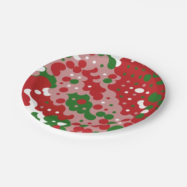 Groovy Funky Mod Retro Christmas Pattern Paper Plate (Angled)