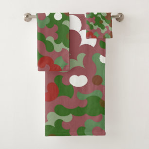 Groovy Funky Retro Boho Red and Green Christmas Bath Towel Set