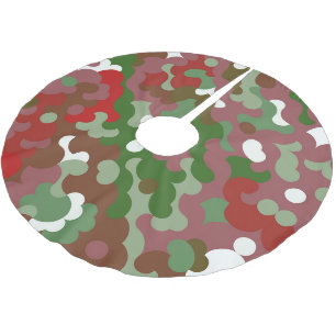Groovy Funky Retro Boho Red and Green Christmas Brushed Polyester Tree Skirt
