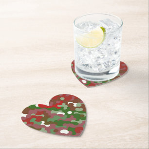 Groovy Funky Retro Boho Red and Green Christmas Paper Coaster