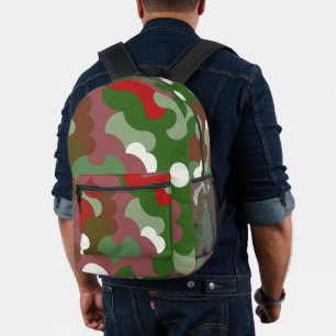 Groovy Funky Retro Boho Red and Green Christmas Printed Backpack