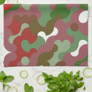 Groovy Funky Retro Boho Red and Green Christmas Tea Towel