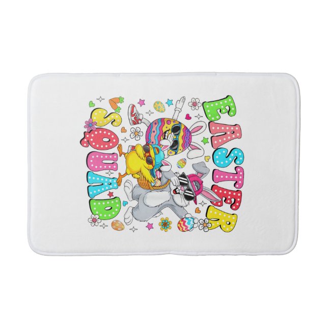 Groovy Funny Rabbit Egg Chick Easter Squad Day Men Bath Mat (Front)