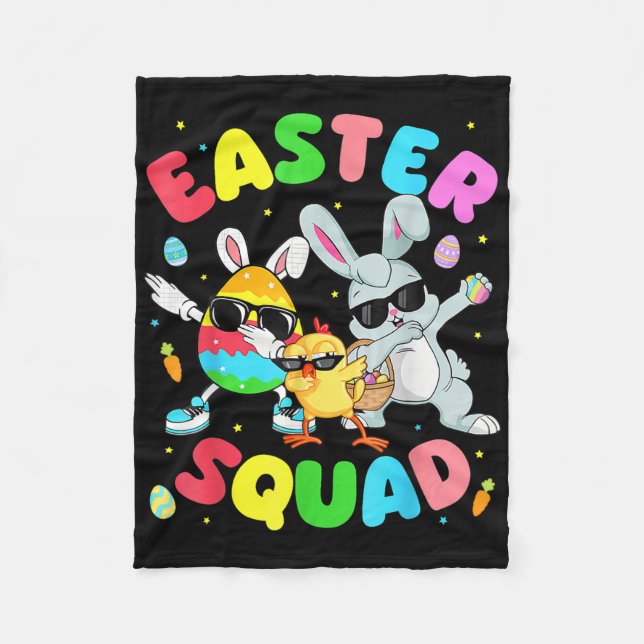 Groovy Funny Rabbit Egg Chick Easter Squad Day Men Fleece Blanket (Front)
