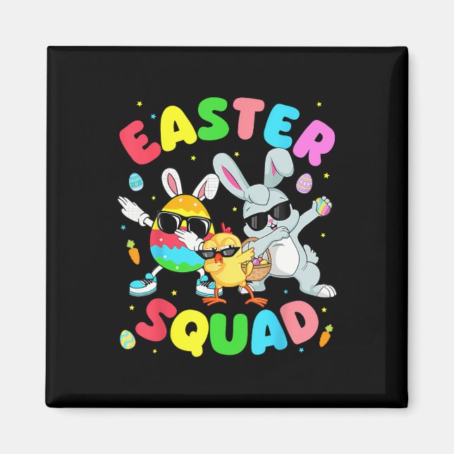 Groovy Funny Rabbit Egg Chick Easter Squad Day Men Magnet (Front)