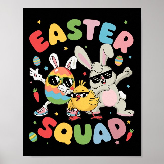 Groovy Funny Rabbit Egg Chick Easter Squad Day Men Poster (Front)
