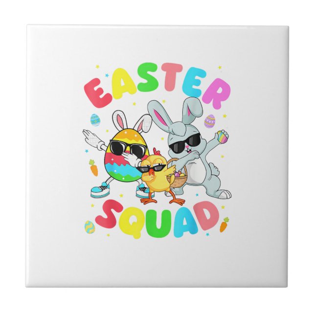 Groovy Funny Rabbit Egg Chick Easter Squad Day Men Tile (Front)