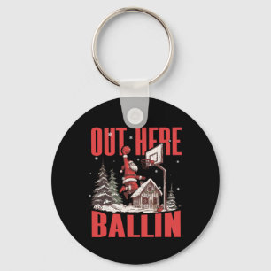 Groovy Funny Santa Out Here Byllin' Bysketbyll Chr Key Ring