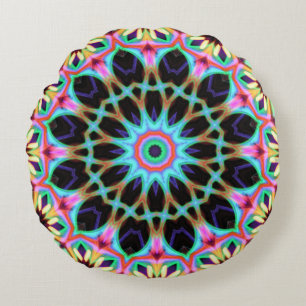 Groovy Geometric Floral Mandala Round Cushion