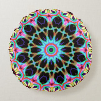 Groovy Geometric Floral Mandala Round Cushion