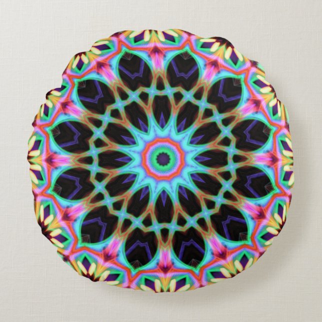 Groovy Geometric Floral Mandala Round Round Cushion (Front)