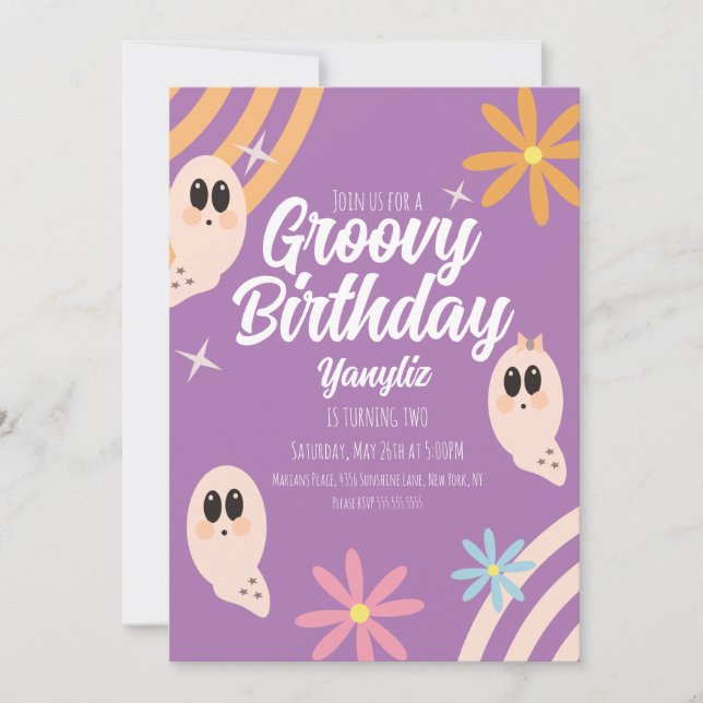 Groovy Ghost Floral Retro Halloween Party Invitation (Front)