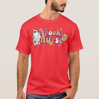 Groovy Ghost Halloween Floral Spooky Nurse  T-Shirt