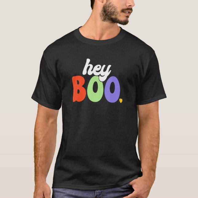 Groovy Ghost Halloween Pumpkin Face Hey Boo Trendy T-Shirt (Front)