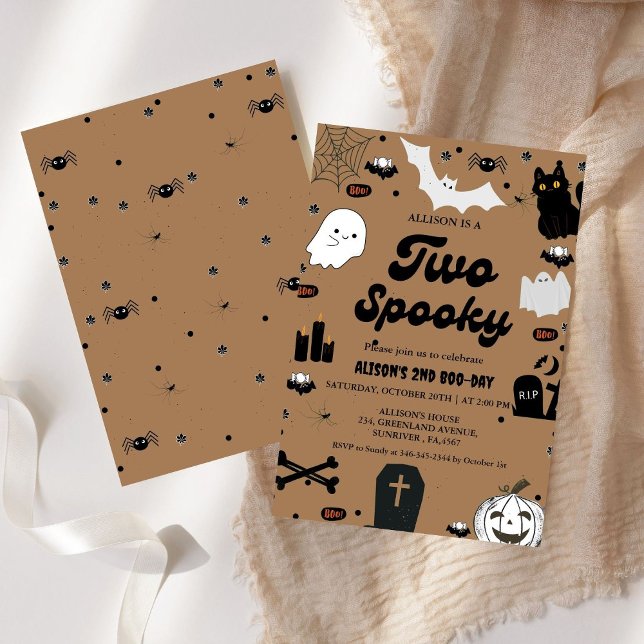 Groovy Ghost Halloween Two Spooky 2nd Birthday  Invitation (Creator Uploaded)