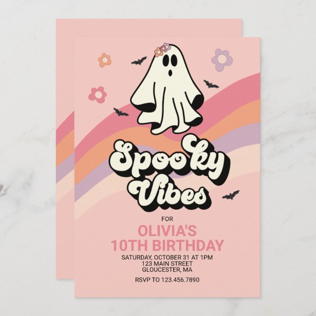 groovy Ghost retro Halloween Birthday Invitation (Front/Back)