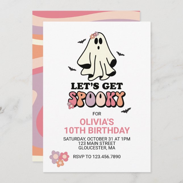 groovy Ghost retro Halloween Birthday Invitation (Front/Back)