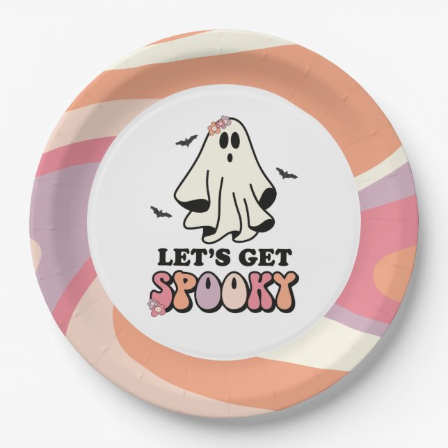groovy Ghost retro Halloween Birthday Paper Plate (Front)