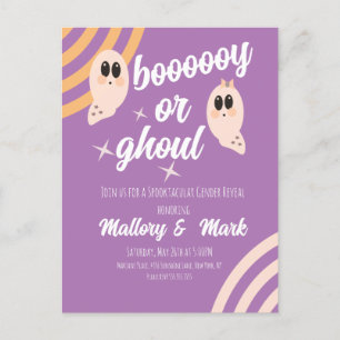 Groovy Ghost Retro Halloween Gender Reveal   Postcard