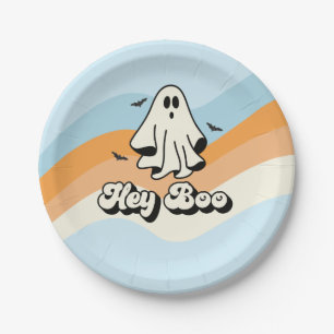 groovy Ghost retro Halloween Hey Boo Spooky Paper Plate