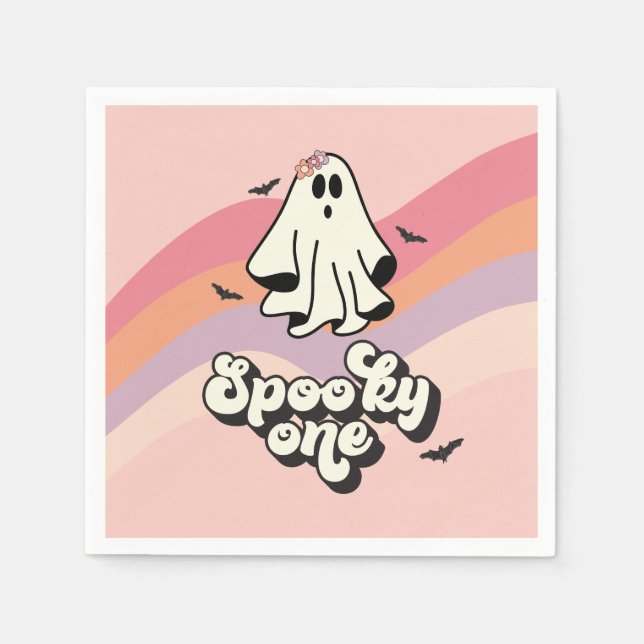 groovy Ghost retro Halloween Spooky One Birthday Napkin (Front)