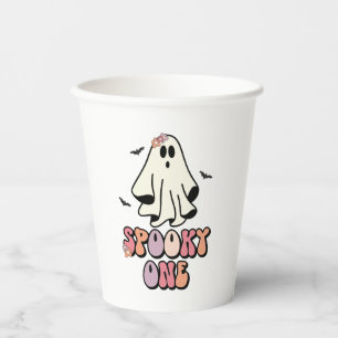 groovy Ghost retro Halloween Spooky One Birthday Paper Cups