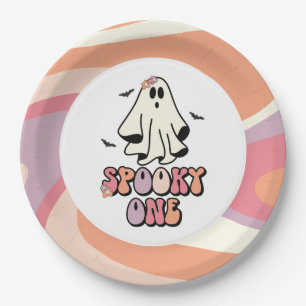 groovy Ghost retro Halloween Spooky One Birthday Paper Plate