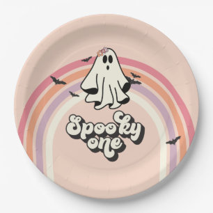 groovy Ghost retro Halloween Spooky One Birthday Paper Plate